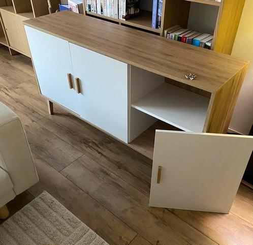Wit/eiken dressoir Gamtofte Jysk, Huis en Inrichting, Kasten | Dressoirs, Gebruikt, 150 tot 200 cm, 25 tot 50 cm, Ophalen