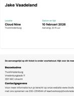 2 tickets Jake Vaadeland Tivoli, Tickets en Kaartjes, Concerten | Overige, Twee personen, Februari
