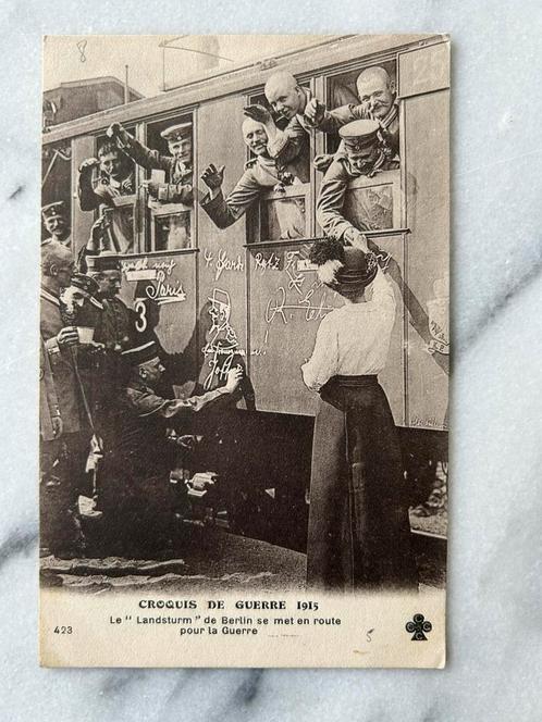 Wo1; ak landstumr naar het front trein beschilderingen, Verzamelen, Militaria | Algemeen, Landmacht, Foto of Poster, Nederland