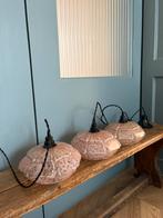 Art deco roze hanglampen, clichy glas, set vintage lampen, Huis en Inrichting, Lampen | Hanglampen, Ophalen of Verzenden, Gebruikt