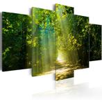 51 Natuur Bos Zonlicht 5 Luik Canvas Schilderij 200x100cm, Antiek en Kunst, Ophalen of Verzenden