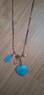 Sweet7 Kralen ketting met Turkoois hart en andere bedeltjes, Ophalen, Blauw, Zo goed als nieuw, Steen of Mineraal