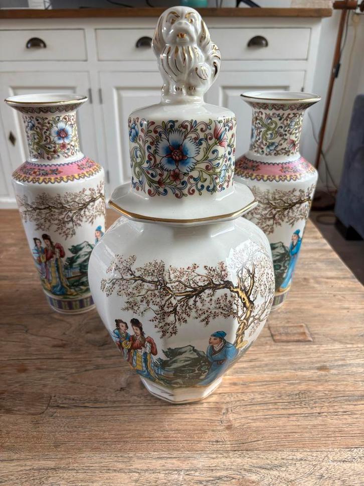 Antieke Chinese Vazen Set - Handbeschilderd, Huis en Inrichting, Woonaccessoires | Vazen, Gebruikt, Overige kleuren, Minder dan 50 cm