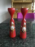 Kandelaar, Deens, hout, handgemaakt, rood, bloem, vintage, Antiek en Kunst, Ophalen