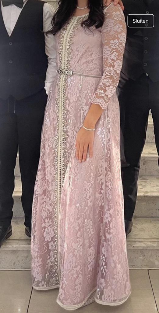 Elegante Marokkaanse Kaftan / Takchita – Lila Kant, Kleding | Dames, Gelegenheidskleding, Zo goed als nieuw, Overige typen, Maat 38/40 (M)