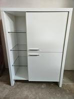 Hoogglans witte kast z.g.a.n., Huis en Inrichting, Kasten | Buffetkasten, Ophalen, Met deur(en), Glas, Zo goed als nieuw