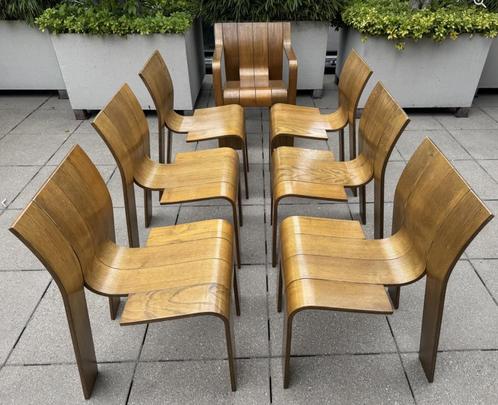 7 Stripchairs, design: Gijs Bakker for Castelijn, Huis en Inrichting, Stoelen, Gebruikt, Vijf, Zes of meer stoelen, Hout, Overige kleuren