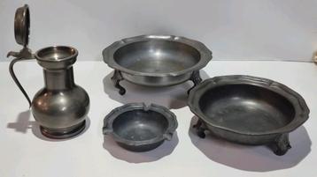 Tinnen schalen en kan beschikbaar voor biedingen