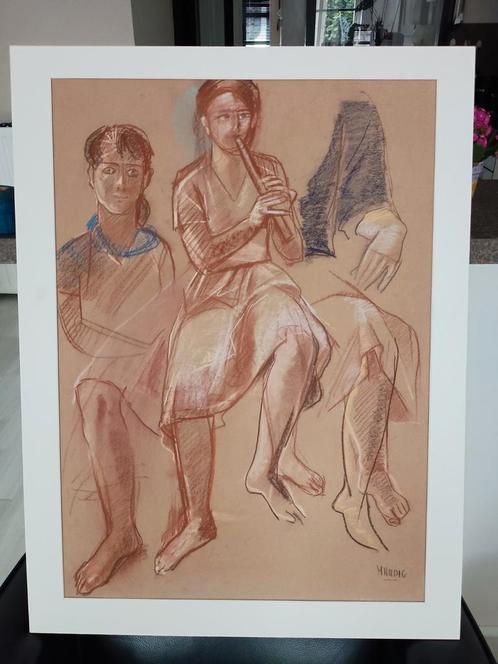 Tekening Margot Hudig - Ingelijst enkel in passepartout, Antiek en Kunst, Kunst | Tekeningen en Foto's, Ophalen of Verzenden