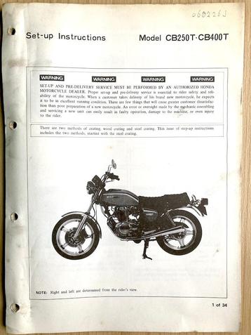 Honda CB250T CB400T 1977 Set-up Instructions beschikbaar voor biedingen