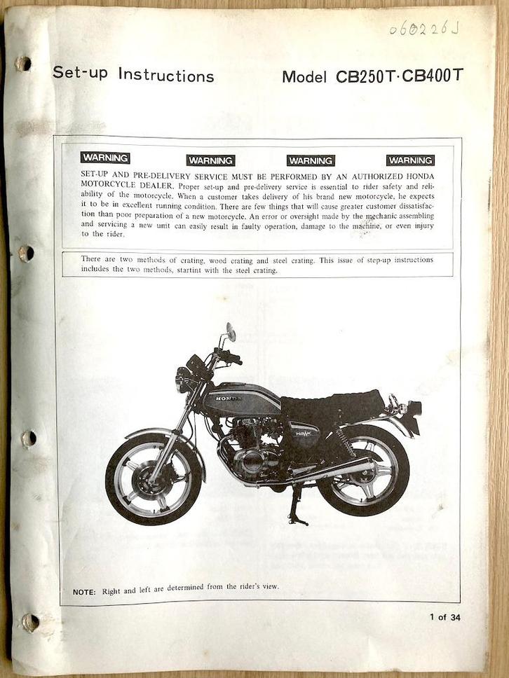 Honda CB250T CB400T 1977 Set-up Instructions, Motoren, Handleidingen en Instructieboekjes, Honda, Verzenden