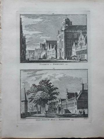 395-396*/ Stadhuis en Oost Indisch huis te Enkhuize  gravure beschikbaar voor biedingen