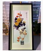 Chinese kunst, lijst bloemen vogels schelp parelmoer 36x18cm, Antiek en Kunst, Ophalen of Verzenden