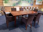 tafel met 6 stoelen, Huis en Inrichting, Complete eetkamers, Ophalen, Zo goed als nieuw, Notenhouten tafel en stoelen met bruine bekleding
