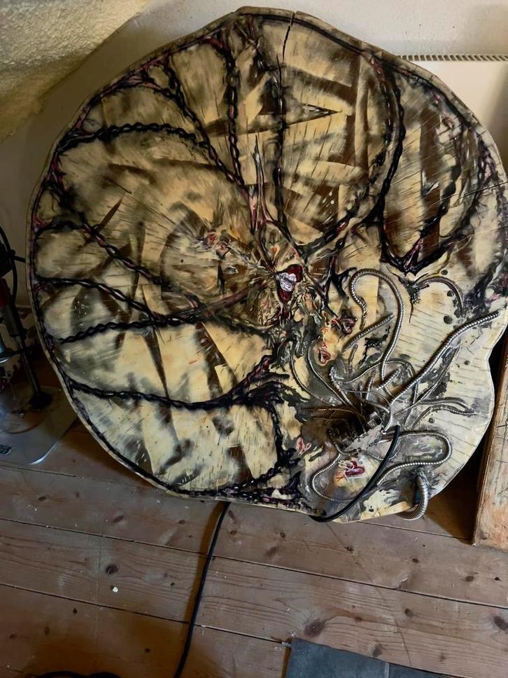 Steampunk ontworpen statafel met grove ketting ondertel, Huis en Inrichting, Tafels | Statafels, Zo goed als nieuw, Ophalen of Verzenden