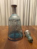 Zilver Vintage blauwe glazen karaf met zilveren details, Ophalen of Verzenden