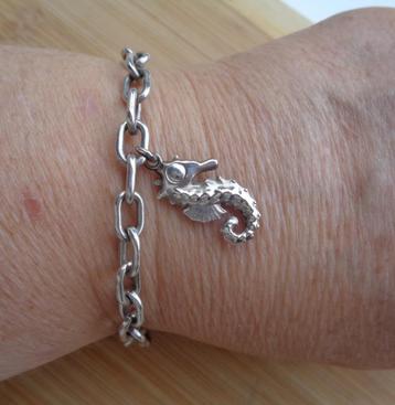 zilveren schakelarmband met zeepaardje bedel [304] beschikbaar voor biedingen