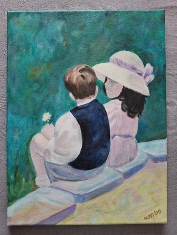 Kindjes op muurtje, 30 x 40 cm. beschikbaar voor biedingen