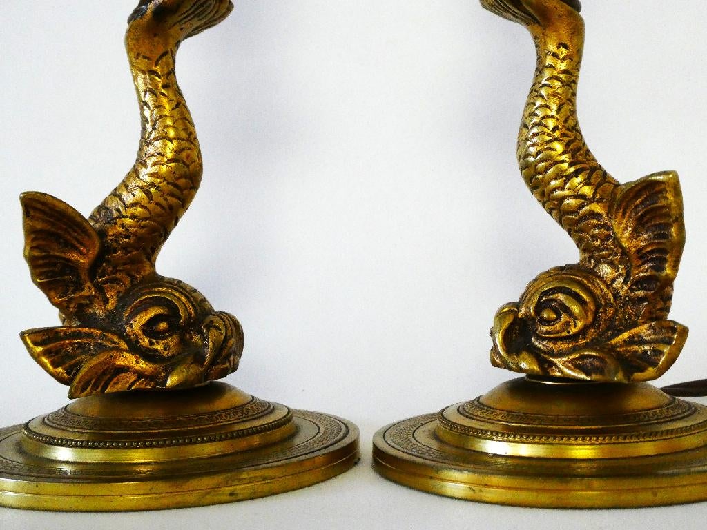 Set van 2 bronzen tafellampen schemerlamp met vis koi karper, Ophalen of Verzenden