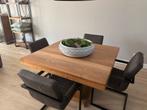 Vierkanten Teak Houten Eettafel met 4 eetkamerstoelen, Ophalen, 100 tot 150 cm, Teakhout, 200 cm of meer