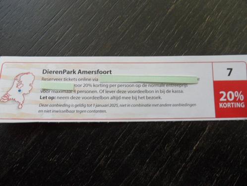 Kortingsbon voor Dierenpark Amersfoort., Tickets en Kaartjes, Kortingen en Cadeaubonnen, Drie personen of meer, Overige typen