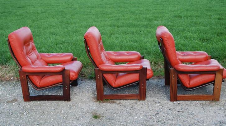 'Coja Armchairs Leder palissander frame Scandinavisch Design, Huis en Inrichting, Fauteuils, Gebruikt, Hout, Leer, 75 tot 100 cm