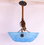 Art deco lamp Degue Blauw glas, Antiek en Kunst, Curiosa en Brocante, Ophalen