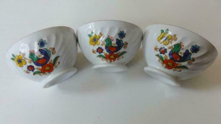3 Franse retro spoelkommetjes met vogeltjes, Sarreguemines, Antiek en Kunst, Curiosa en Brocante, Ophalen of Verzenden