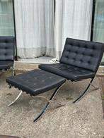 Barcelona chair 2 x met 1 hocker imitatie Knoll, Twee, Gebruikt, Vintage, Ophalen of Verzenden
