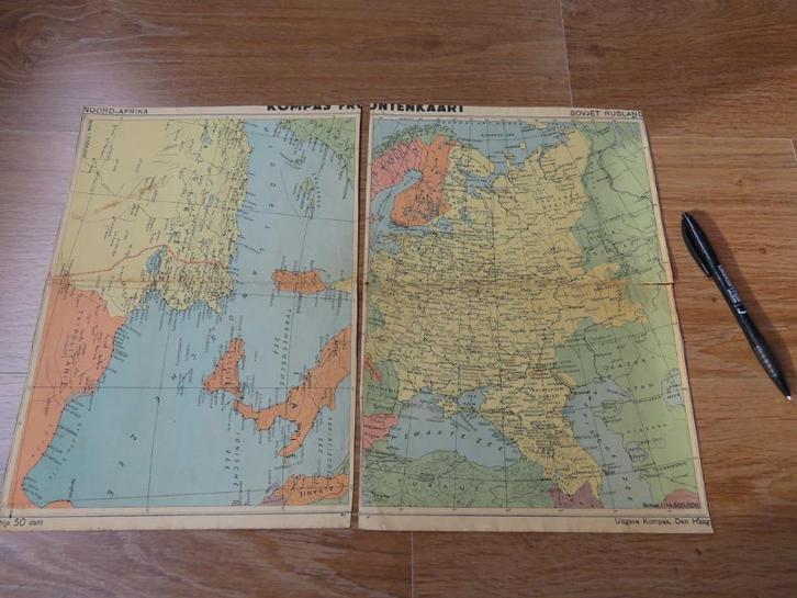 (deel van) Kompas Frontenkaart, landkaart Sovjet + N-Afrika, Verzamelen, Militaria | Tweede Wereldoorlog, Overige soorten, Overige typen