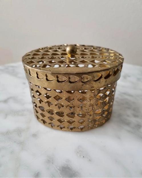 Vintage messing koperen potpourri doosje waxinelichthouder, Huis en Inrichting, Woonaccessoires | Kandelaars en Kaarsen, Zo goed als nieuw