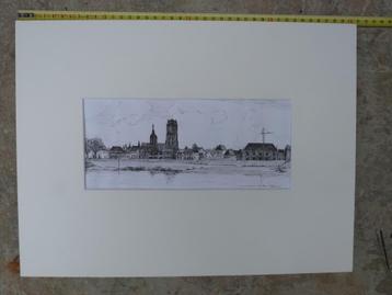pentekening Riviergezicht Zaltbommel Maartenskerk  beschikbaar voor biedingen