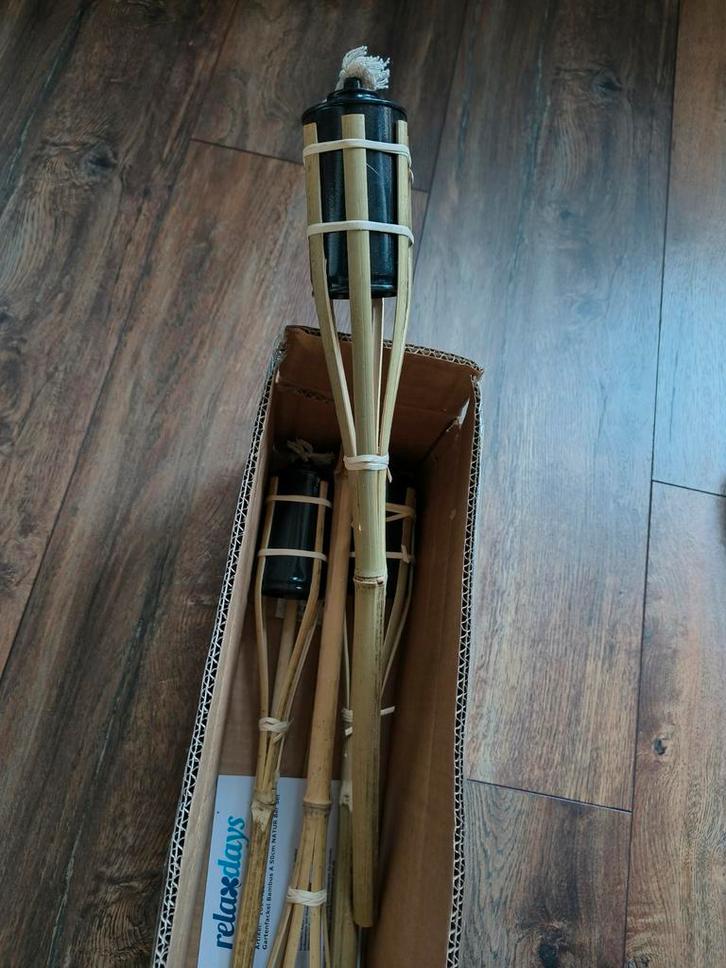 Relaxdays Bamboe Tuinfakkels - Set van 4, Tuin en Terras, Fakkels, Zo goed als nieuw, Ophalen of Verzenden