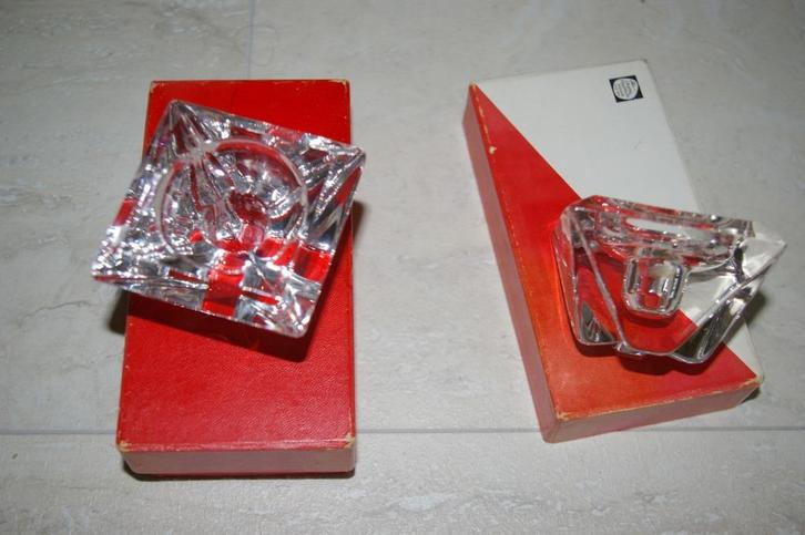 Kandelaars van kristalglas, set van twee stuks.   NIEUW, Diversen, Kerst, Nieuw, Ophalen of Verzenden