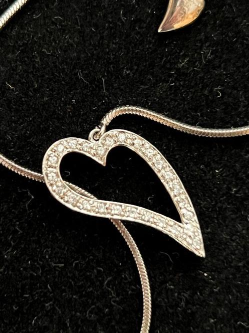 Mooie zilveren ketting (925) met hanger van strass hart, Sieraden, Tassen en Uiterlijk, Kettingen, Nieuw, Zilver, Met hanger, Ophalen