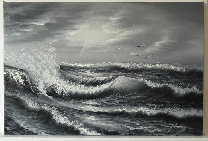 Klassiek Schilderij van de Wilde Zee - Acrylverf op Doek, Antiek en Kunst, Kunst | Schilderijen | Klassiek, Ophalen