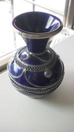 Antiek blauw vaasje met opgelegd tin, Antiek en Kunst, Ophalen of Verzenden