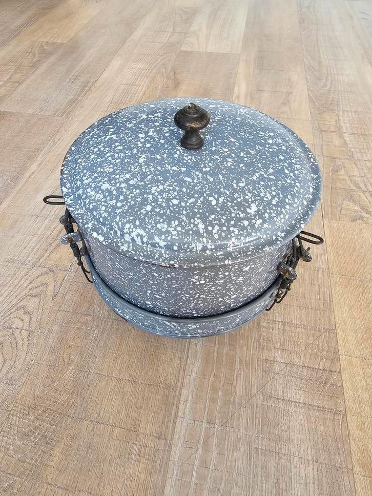 Zeer zeldzame antieke emaille grijs gewolkte pan jaren 20, Antiek en Kunst, Antiek | Emaille, Ophalen of Verzenden