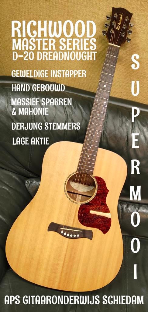 NIEUWSTAAT RICHWOOD D20 MASTER SERIES, Ophalen of Verzenden, Zo goed als nieuw, Western- of Steelstringgitaar