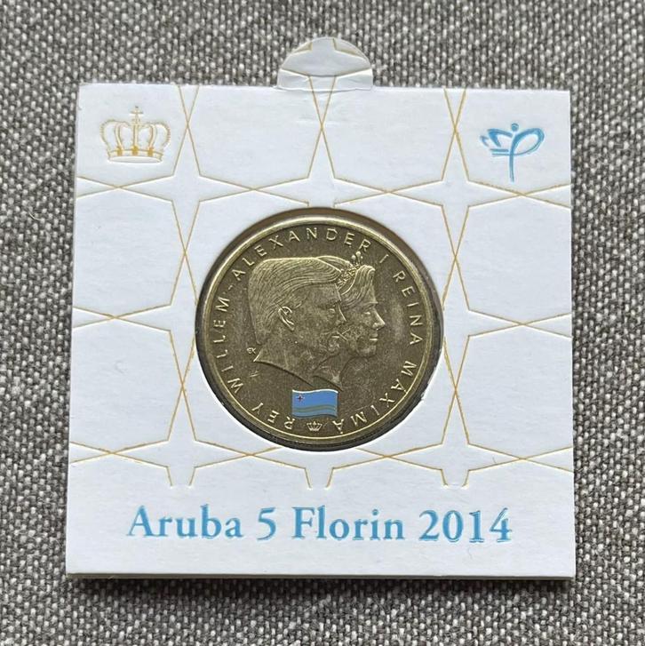 1 jaar Koningschap 2014 | 5 Florin Aruba in munthouder KNM, Postzegels en Munten, Munten | Amerika, Losse munt, Midden-Amerika