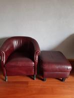 Leren stoel met poef, Huis en Inrichting, Stoelen, Leer, Ophalen of Verzenden, Zo goed als nieuw, Eén