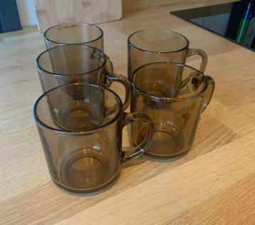 Set van 6 vintage Arcoroc France rookglas theeglazen  beschikbaar voor biedingen