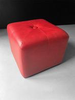 Vintage mid century voetenbank-poef, Ophalen, Gebruikt, Leer, 50 tot 75 cm