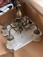 hanglamp oud brocante, Huis en Inrichting, Lampen | Hanglampen, Ophalen, Gebruikt, Glas, Koperen lamp glas