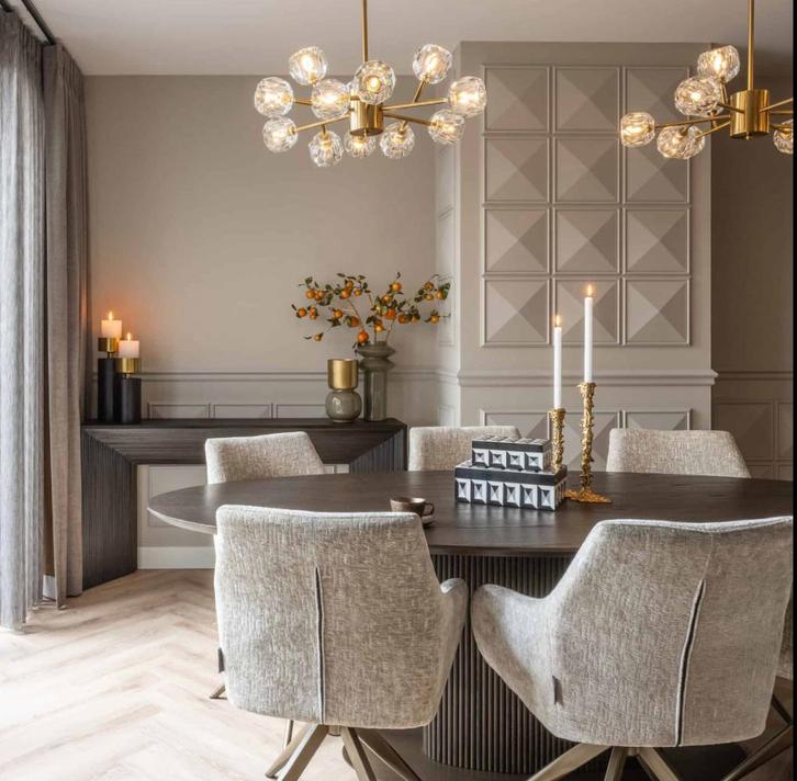 Richmond Interiors drie Draai Eetkamerstoelen Lisonne swivel, Huis en Inrichting, Stoelen, Zo goed als nieuw, Drie, Stof, Grijs