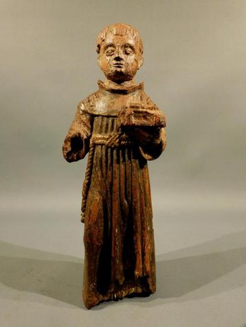 Antiek houten beeld Antonius van Padua 17e eeuw houtsnijwerk beschikbaar voor biedingen