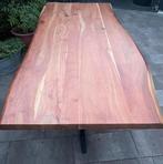 Teakhout eettafel met staal onderstel Goossens interieur, Huis en Inrichting, Ophalen, Teakhout, 200 cm of meer, 50 tot 100 cm