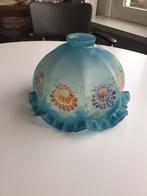 Lampenkapje glas art deco blauw met decoratie bloemen, Ophalen of Verzenden