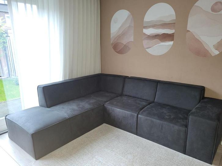 Hoekbank Monet zacht kunstleer zwart, Huis en Inrichting, Banken | Complete zithoeken, Zo goed als nieuw, Ophalen