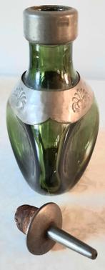 Art-Deco groen glazen elixerflesje-karafje tin beslag, Antiek en Kunst, Ophalen of Verzenden